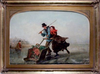 Henri van SEBEN - 1825-1913 LES PATINEURS, 1864
Huile sur toile signée et datée en...