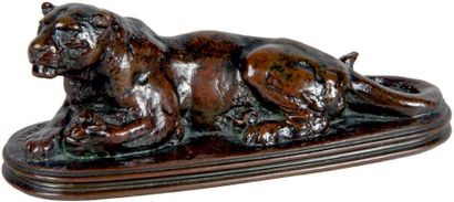 Antoine-Louis BARYE - 1795-1875 PANTHÈRE COUCHÉE
Épreuve en bronze à patine brun...