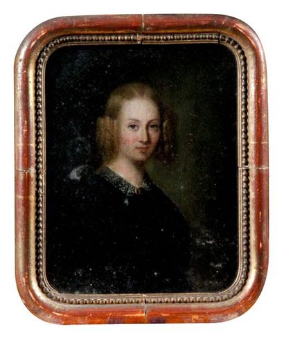 ÉCOLE anglaise vers 1830 
PORTRAIT DE JEUNE FEMME ROUSSE PORTANT DES ANGLAISES Huile...