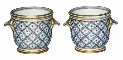 Sèvres, XVIIIe siècle 
PAIRE DE CAGES À FLEUR en porcelaine à décor émaillé et doré...