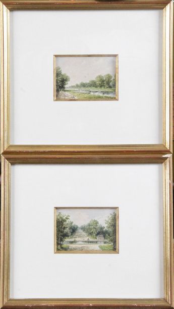 ROGUIER, XIXe siècle 
DEUX AQUARELLES FIGURANT UN PARC
5 x 7