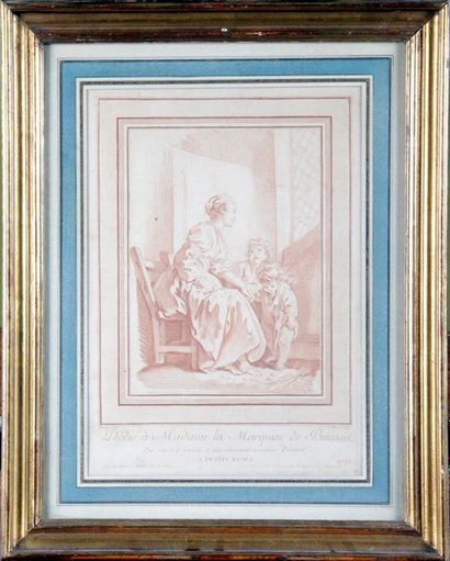 Louis BONNET - 1736-1793 d'après François BOUCHER LA PETITE ÉCOLE Gravure à la manière...