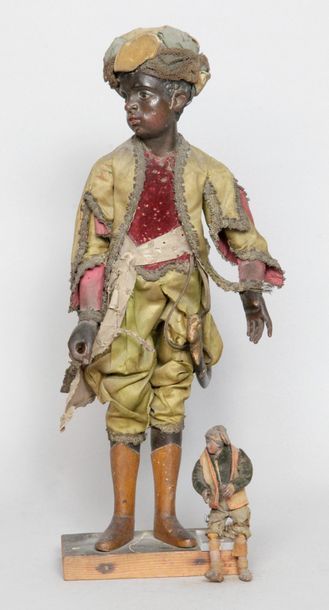 NAPLES, XIXe siècle 1 - SANTON MEMELOUK à visage, mains et jambes en bois polychrome...