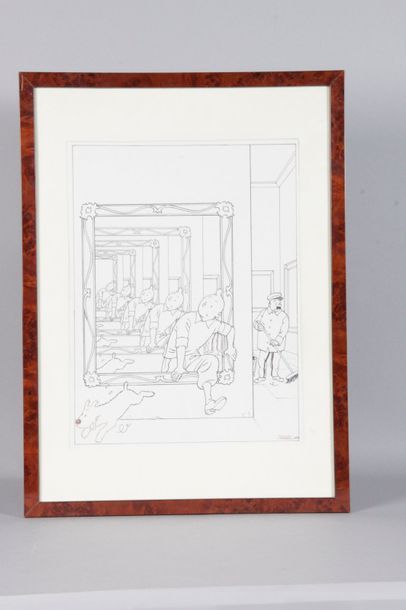 null SAVARD TINTIN AU MUSEE planche encdre de chine. 40 x 31 cm