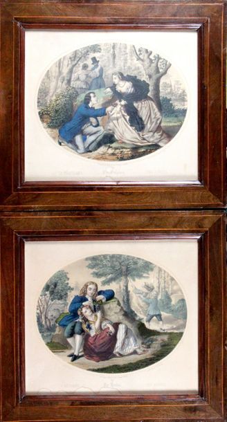 P. SEVESTRE, XIXe siècle LES SAISONS Suite de quatre lithographies aquarellées d'époque...