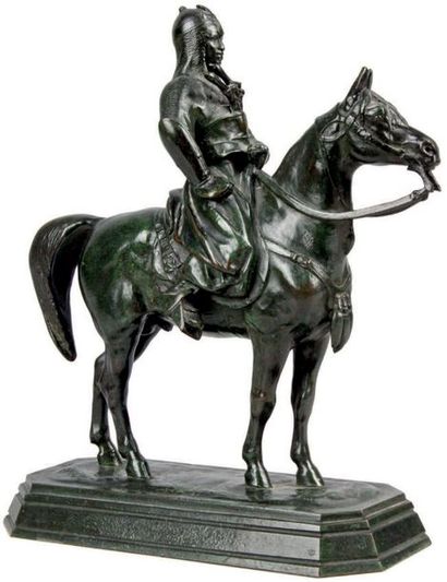 Antoine-Louis BARYE - 1796-1875 GUERRIER DU CAUCASE, vers 1870
Bronze à patine verte...