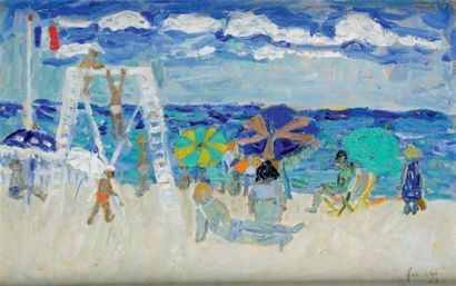 Jean FUSARO - né en 1925 JEUX DE PLAGE, 1951
Huile sur toile signée et datée en bas...