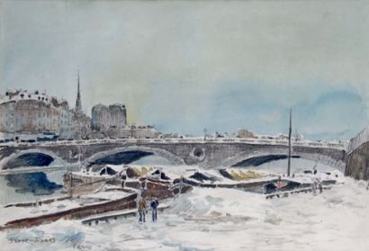 Frank BOGGS - 1900-1951 PONT LOUIS-PHILIPPE, EFFETS DE NEIGE
Aquarelle signée en...