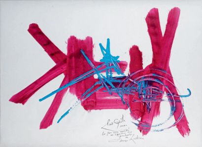 Georges MATHIEU - 1921-2012 Composition acrylique sur papier marouflé sur toile signée...
