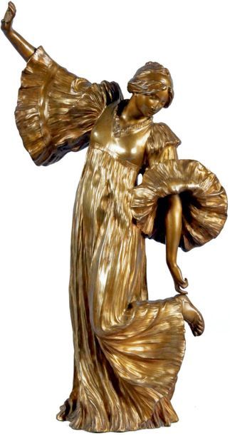 Agathon LEONARD - 1841-1923 DANSEUSE AU COTHURNE N° 5 - JEU DE L'ÉCHARPE, 1900
Bronze...
