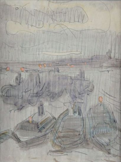 Kees van DONGEN - 1877-1968 PÉNICHES SUR LA SEINE
Fusain, pastel et aquarelle signés...