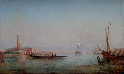 Emmanuel GALLARD-LÉPINAY - 1842-1885 GONDOLE SUR LA LAGUNE À VENISE
Huile sur toile...