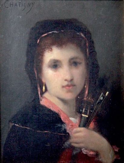 Jean-Baptiste CHATIGNY - 1834-1886 JEUNE FILLE AUX PINCEAUX
Huile sur toile signée...