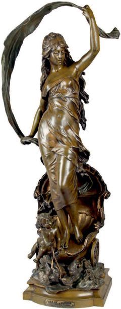 Auguste MOREAU - 1834-1817 LE CHAR DE L'AURORE, 1910
Groupe en bronze à patine brune...
