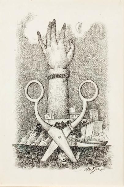 Jean METZINGER (1883-1956) Composition aux ciseaux et main Encre sur papier. Signée... Gazette Drouot