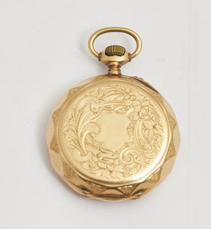 null 13 Gold pocket watch, double gold case, horse head hallmark, faceted contour,...
