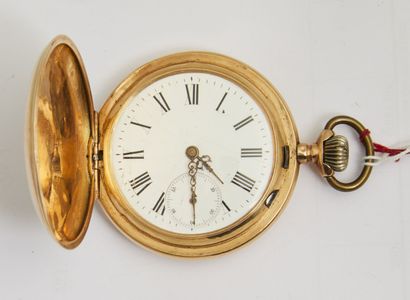 null 11 Soap box pocket watch in 14K gold, double case in 14K gold, metal ring, movement...