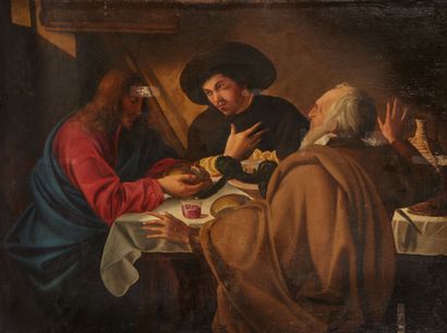  348 17th century school, follower of Caravaggio,
The Pilgrims of Emmaus, 
Oil on... Gazette Drouot