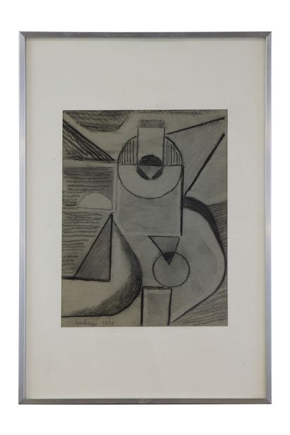 HERBIN Auguste (1882-1960) HERBIN Auguste (1882-1960). Cubist composition. Charcoal... Gazette Drouot