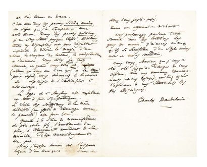 BAUDELAIRE, Charles (1821-1867) 
Lettre autographe signée [à Mario Uchard]
S.l. [vers...