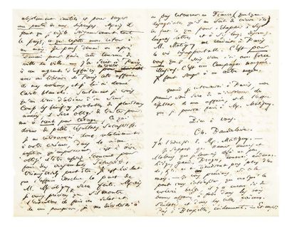 BAUDELAIRE, Charles (1821-1867) 
Lettre autographe signée [à Antoine
Arondel] [Bruxelles],...
