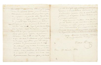 HUGO, Victor (1802-1885) 
Lettre autographe signée au ministre
Antoine d'Argout
Paris,...