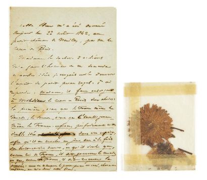 HUGO, Victor (1802-1885) 
Manuscrit autographe, avec une fleur séchée
S.l., 22 août...