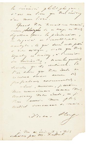 HUGO, Victor (1802-1885) 
Lettre autographe signée
Hauteville House [Guernesey],...