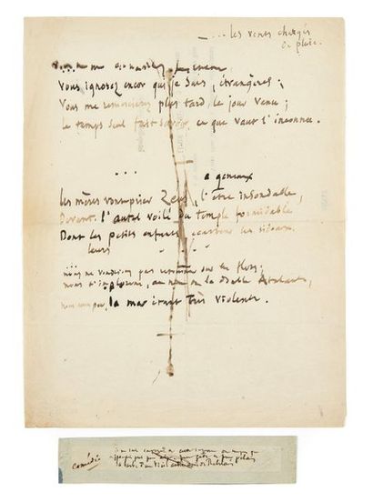 HUGO, Victor (1802-1885) 
Réunion de deux fragments autographes, dont un poème
S.l....