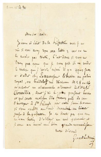 NERVAL, Gérard de (1808-1855) 
Lettre autographe signée [à Ferdinand
Papion du Château]
Paris,...