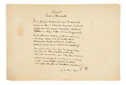 SAINTE-BEUVE, Charles-Augustin (1804-1869) 
Poème autographe signé J. D. [Joseph...