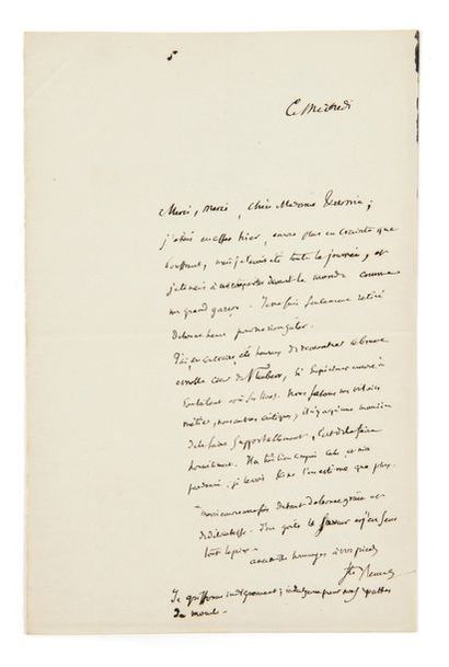 SAINTE-BEUVE, Charles-Augustin (1804-1869) 
Lettre autographe signée à Jeanne de...