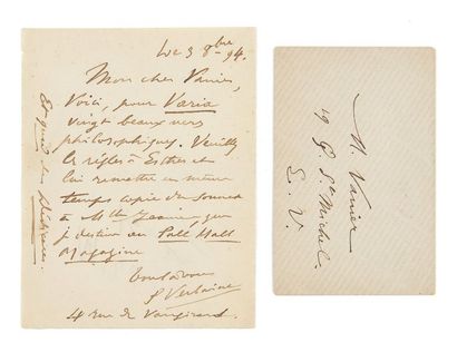 VERLAINE, Paul (1844-1896) 
Lettre autographe signée à son éditeur Léon Vanier [S.l.],...