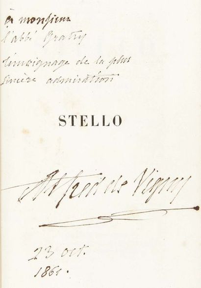 VIGNY, Alfred de (1797-1863) 
Stello
Paris, Librairie nouvelle, 1856
In-8 (21,3 x...