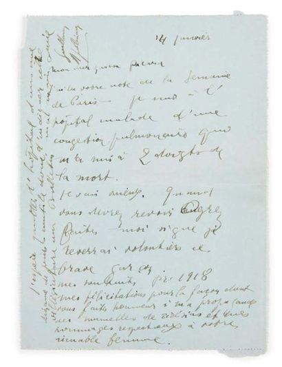 APOLLINAIRE, Guillaume 
Autograph letter signed to Gaston
Picard.
Montmorency, January...