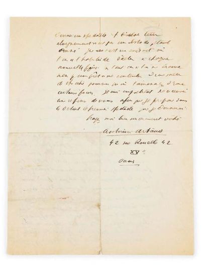 ARTAUD, Antonin 
Autograph letter signed.
Paris, [circa 1932-1933].
2 p. on 1 f....