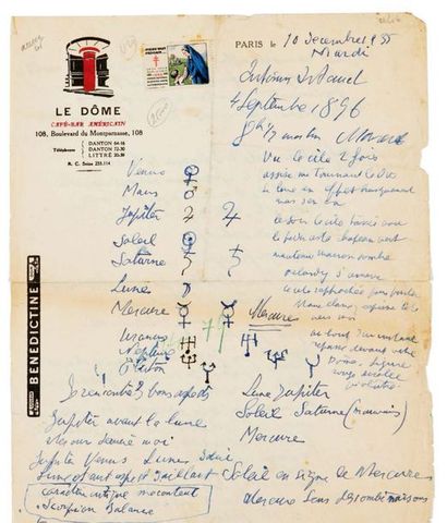 ARTAUD, Antonin 
Autograph manuscript.
Paris, December 10, 1935.
2 p. on 1 f. in-4...