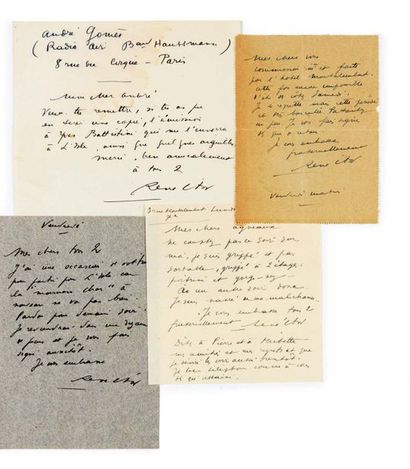 CHAR, René 
Réunion de 4 lettres autographes signées.
Paris et s. l. n. d.
4 p. in-8...