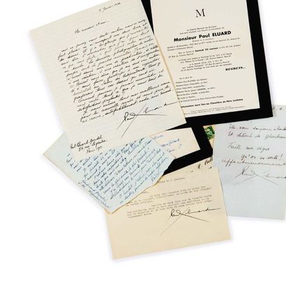 ELUARD, Paul 
Réunion de 3 lettres autographes et d'une lettre dactylographiée signées.
Paris...