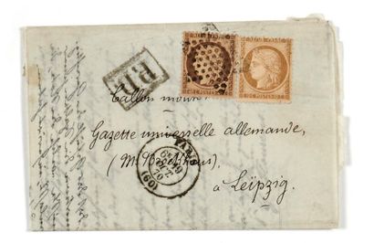 null KINGDOM OF SAXONY - 19 OCTOBER 1870 10c and 40c Seat obl. star PARIS (60) on...