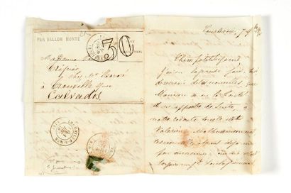 null 10 NOVEMBER 1870
Fold with tax 30 double line and rare ''tax 15c'' PARIS Les...