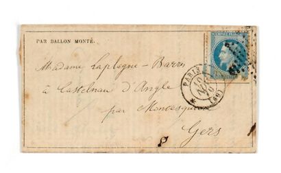  10 NOVEMBER 1870 20c prize-winner (def.) obl. star, rare càd PARIS (60) surrounded...