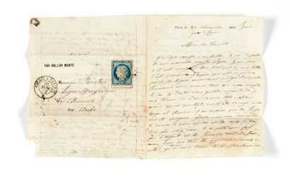  26 NOVEMBRE 1870 20c Siège obl. losange C.P.2° avec càd d'ambulant Calais à Paris...