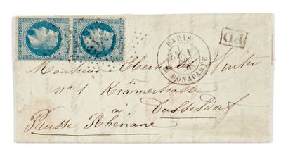  ROYAUME DE PRUSSE - 1er DECEMBRE 1870 20c lauré paire verticale obl. étoile 15 PARIS...