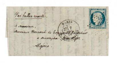 null ALGERIA - 7 DECEMBER 1870 20c Seat obl star 9 PARIS R. Montaigne. Lm of December...