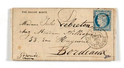  24 DECEMBRE 1870 20c Siège obl. étoile 1 PARIS Pl. de la Bourse, sur Gazette des...