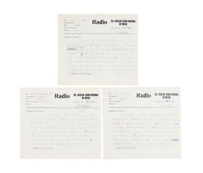 MERMOZ (Jean) 
Signed autograph telegrams.
Natal [Brazil], June 11 and 12, 1930.
Set....