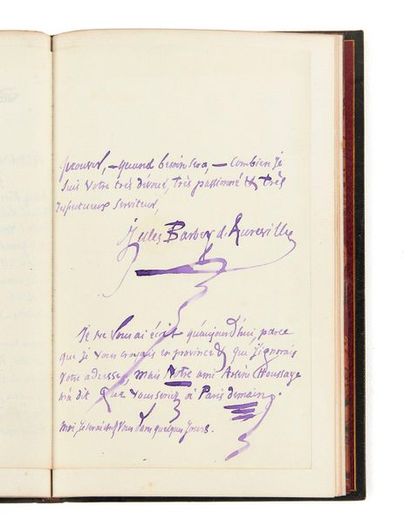 BARBEY d'AUREVILLY (Jules) 
Ensemble de 4 lettres autographes signées à Edgar Raoul-
Duval.
5...