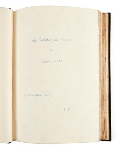 BENDA (Julien) La Trahison des clercs. [années 1920]. Grand in-4 (31 x 20,5 cm),...