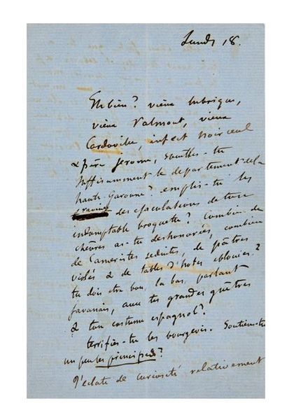 FLAUBERT (Gustave) 
Lettres autographe signée.
[Croisset, 18 juillet 1859].
3 p....